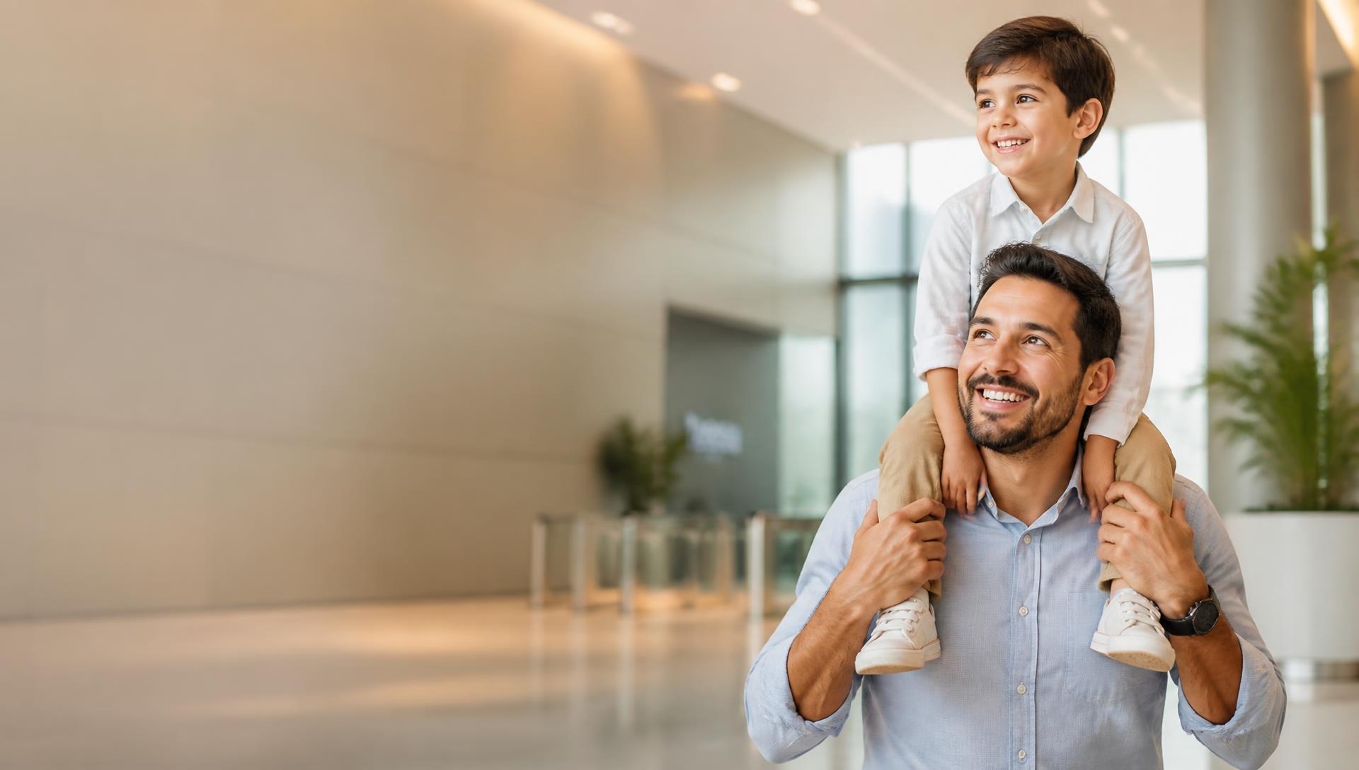 Pai e filho em homenagem ao Dia dos Pais no Empresarial Shopping Primitiva